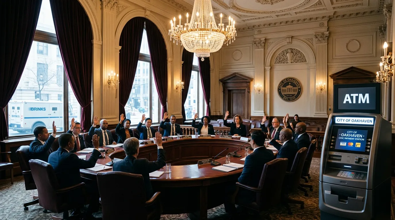 Assembl&eacute;e officielle votant dans une salle &eacute;l&eacute;gante orn&eacute;e
