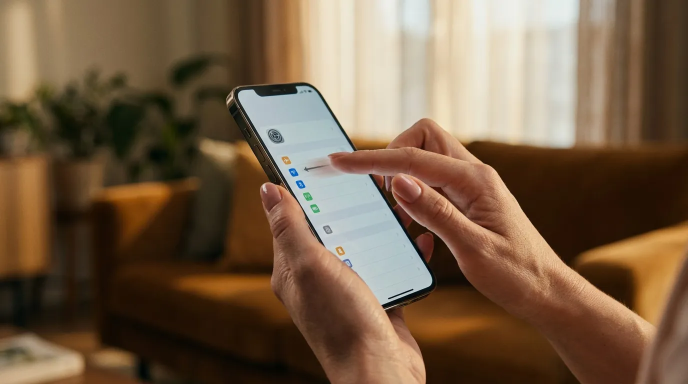 Mains tenant un iPhone affichant des applications