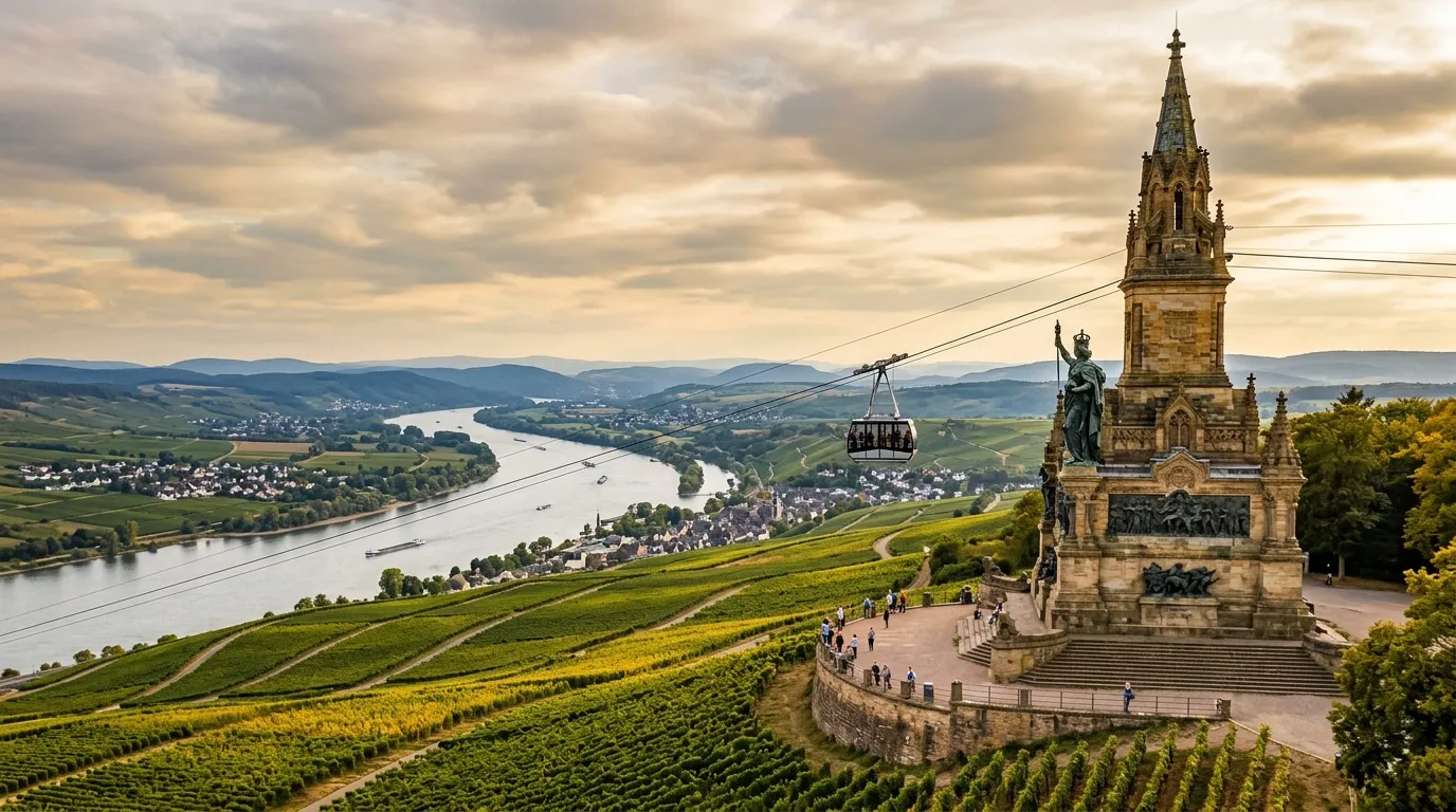 Monument gothique dominant vignobles et fleuve Moselle pittoresque