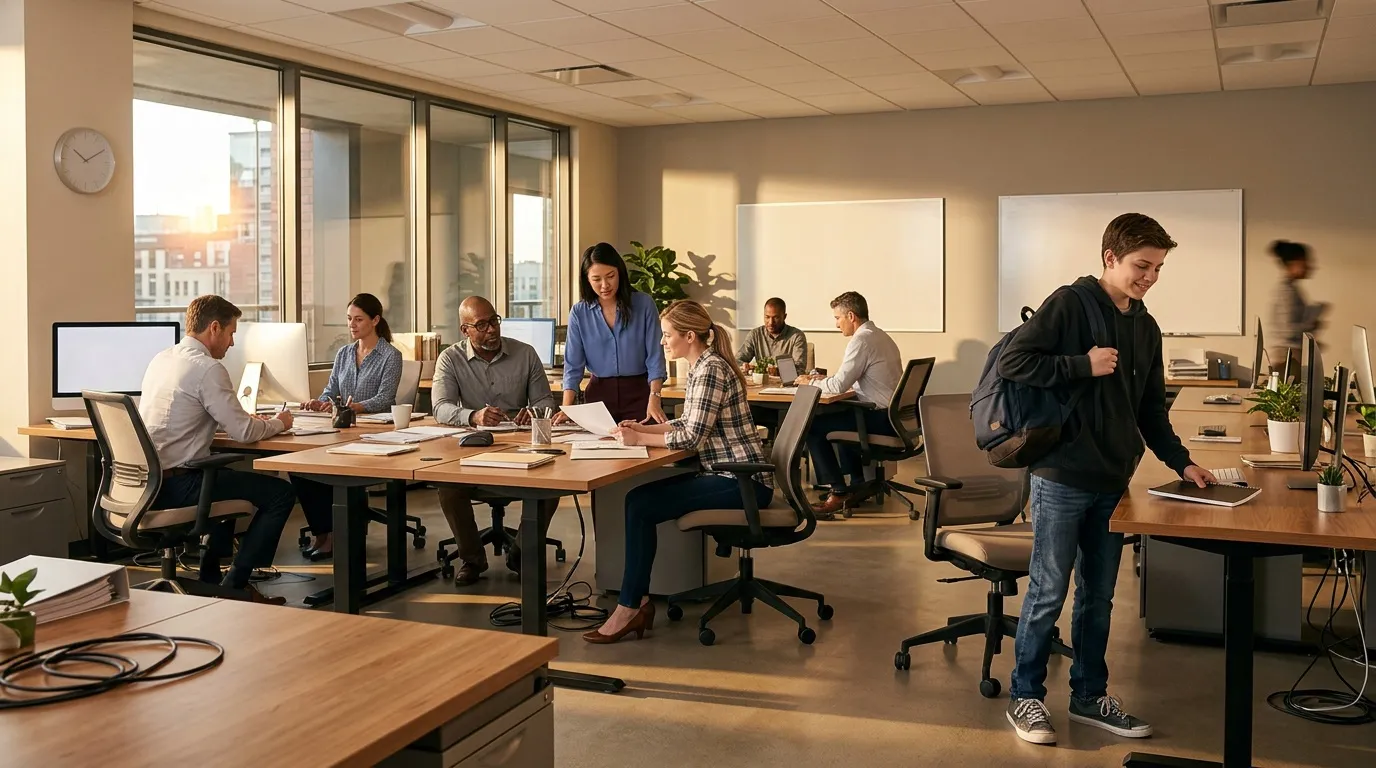&Eacute;quipe travaillant dans un bureau ouvert lumineux et spacieux