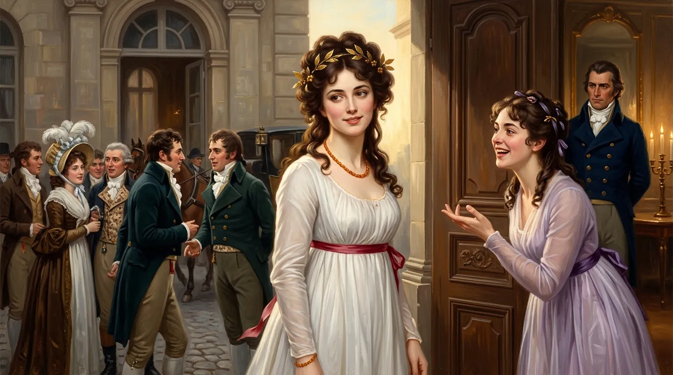 Femmes en robes classiques lors d'une réception élégante du XIXe siècle