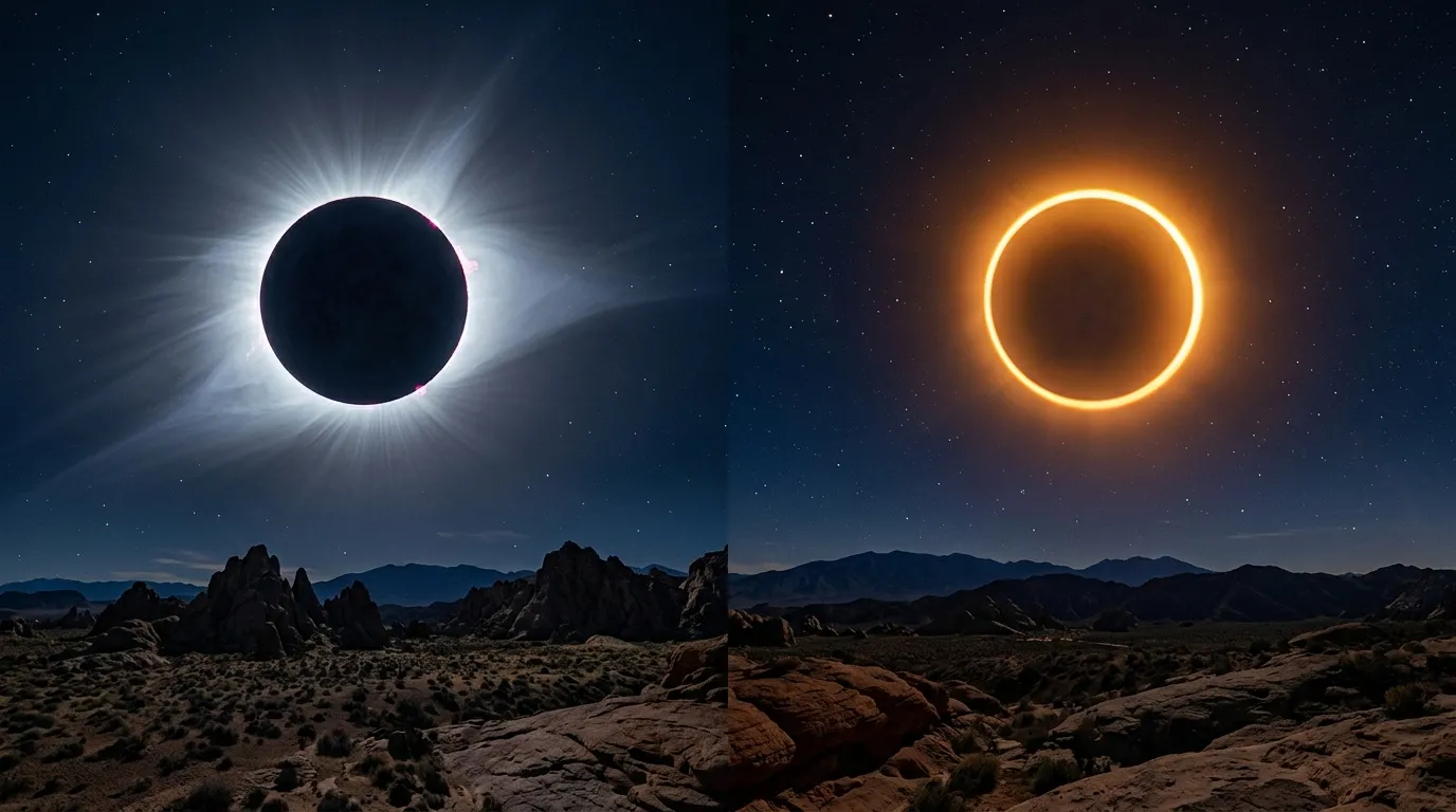 Deux &eacute;clipses solaires dans un d&eacute;sert rocheux
