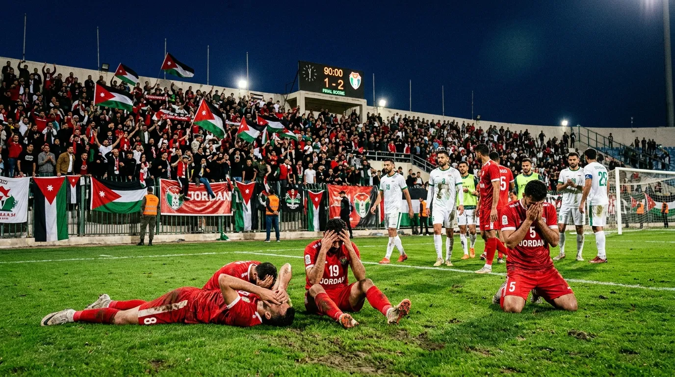 Joueurs jordaniens célèbrent leur victoire 2-1 au stade
