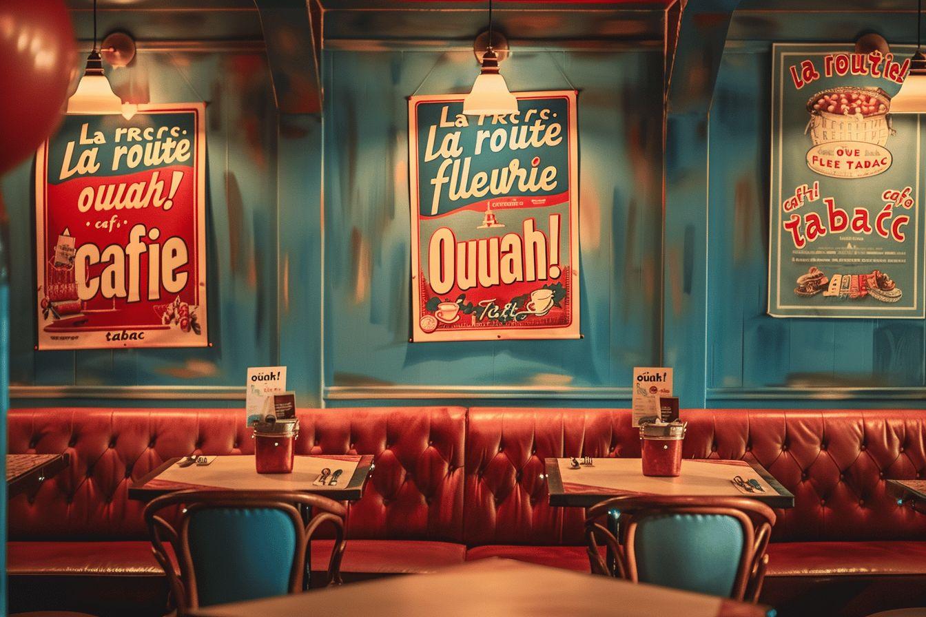 Intérieur d'un café français traditionnel avec décoration rétro
