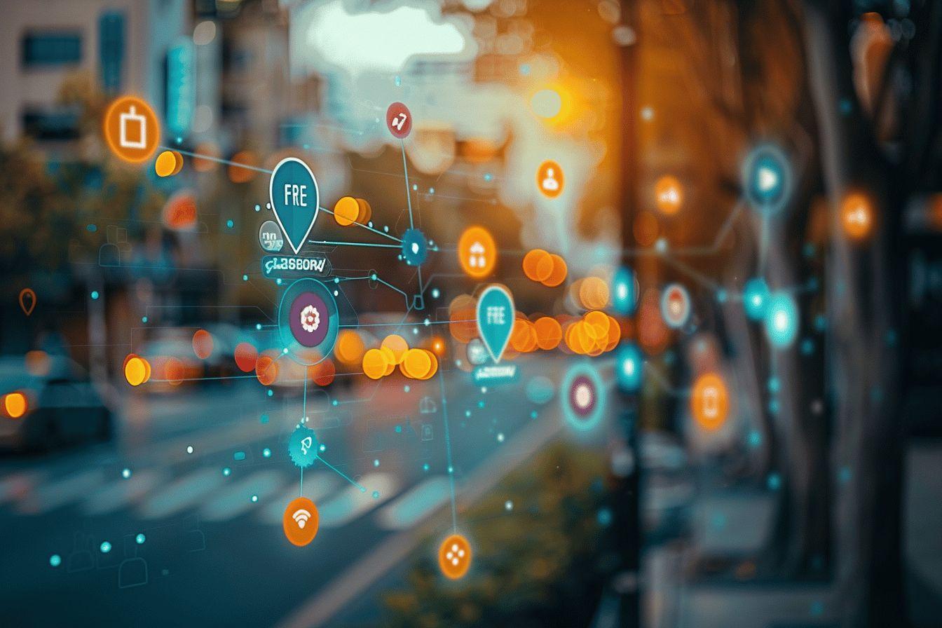 Graphique numérique complexe avec des symboles et des points lumineux.