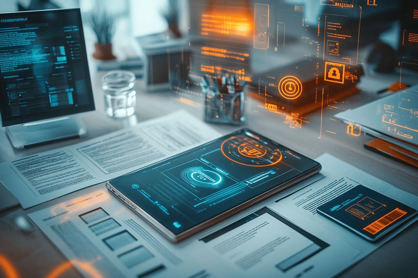 Tablette et &eacute;crans avec interfaces holographiques futuristes