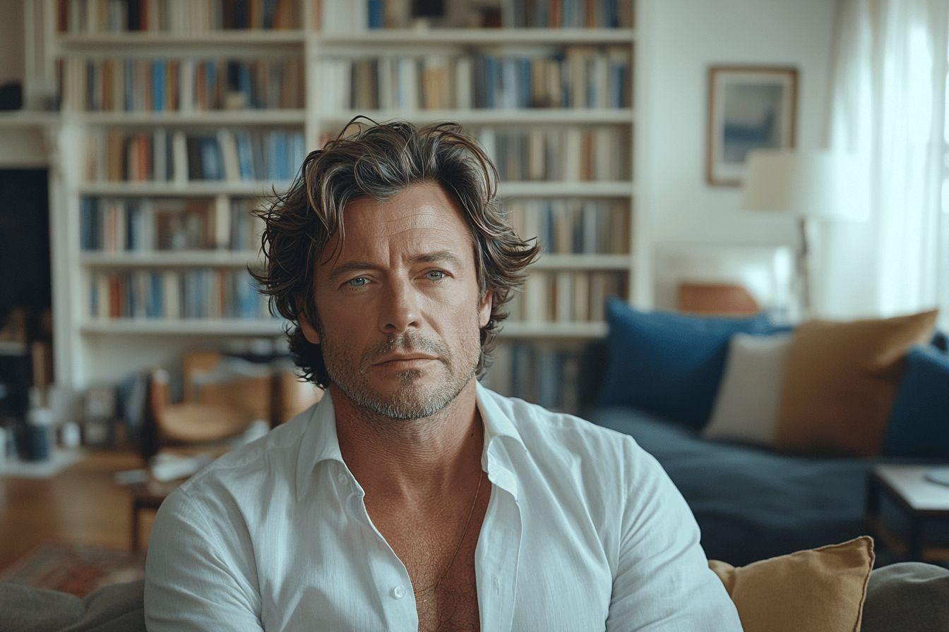 Portrait d'un homme aux cheveux boucl&eacute;s dans un salon lumineux