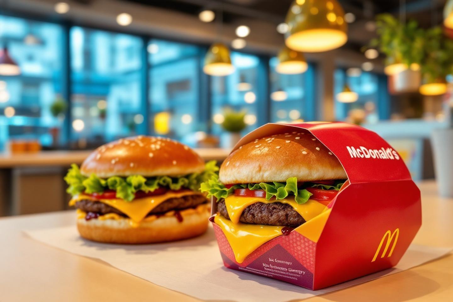 Deux cheeseburgers app&eacute;tissants dans leur bo&icirc;te rouge McDonald's