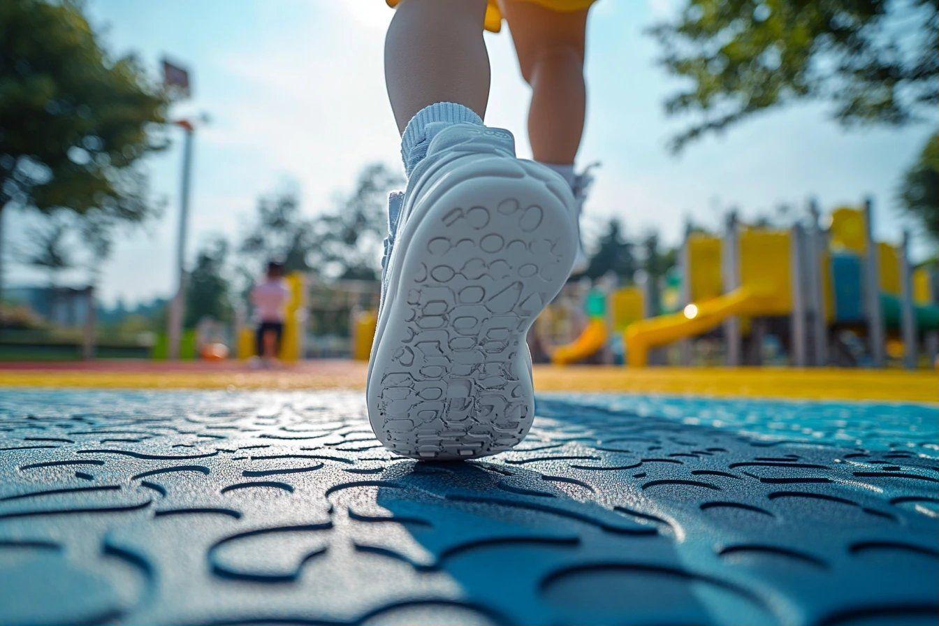 Gros plan sur une chaussure blanche sur un sol de terrain