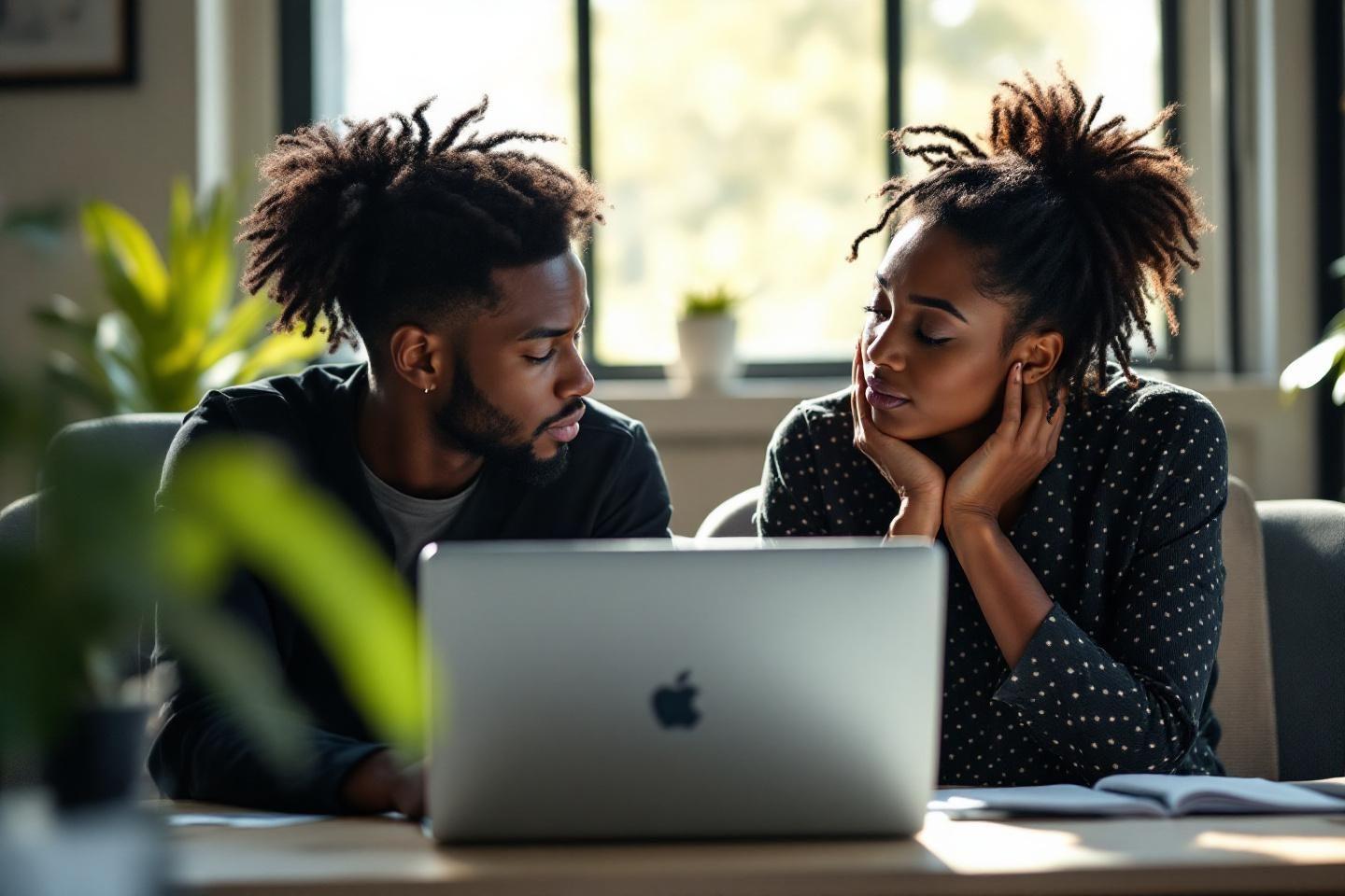Deux personnes travaillant ensemble sur un ordinateur portable