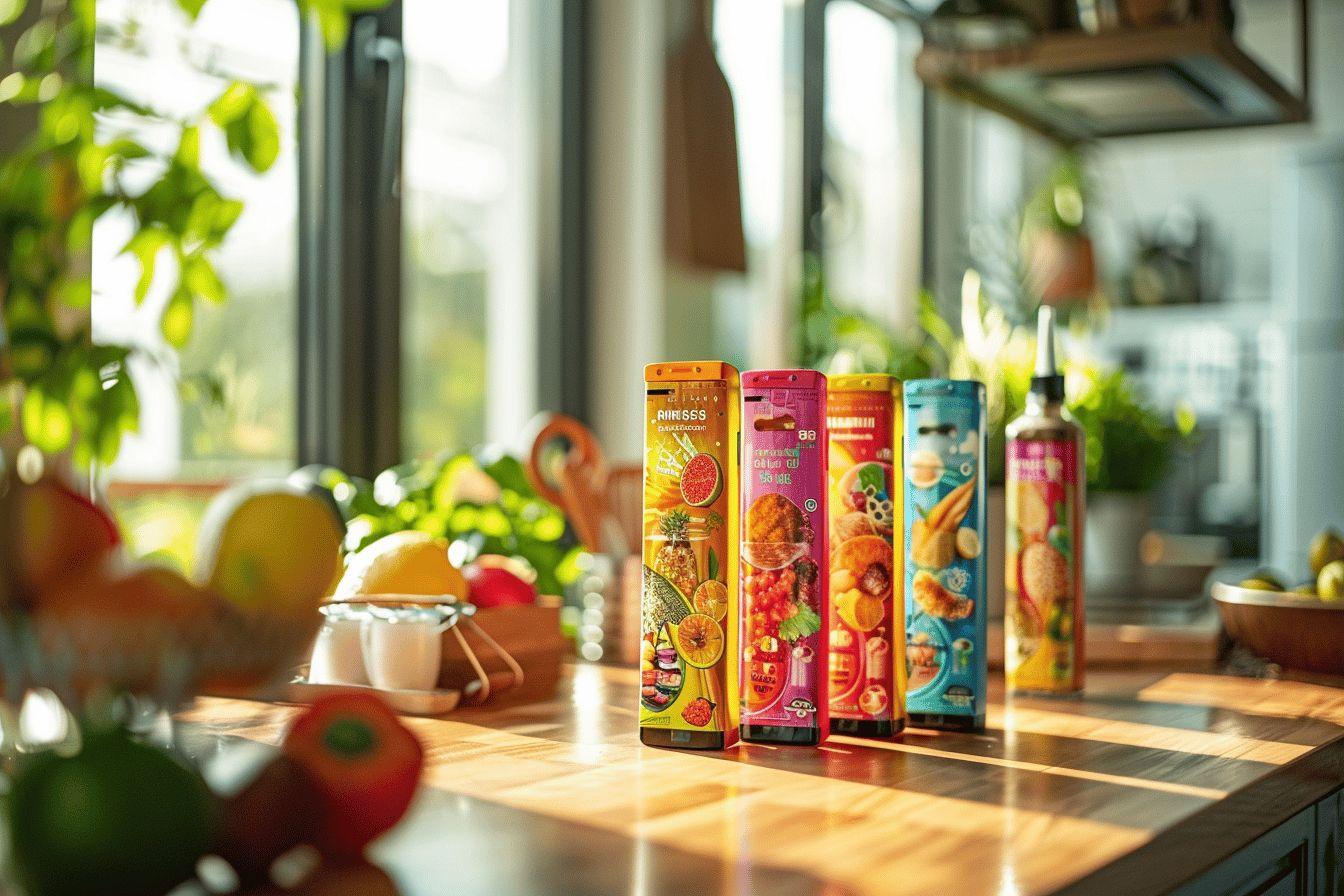 Une sélection d'épices vibrantes sur un plan de travail en bois.