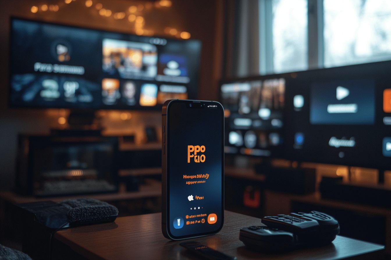 &Eacute;cran de smartphone PPO TIO avec moniteurs en arri&egrave;re-plan