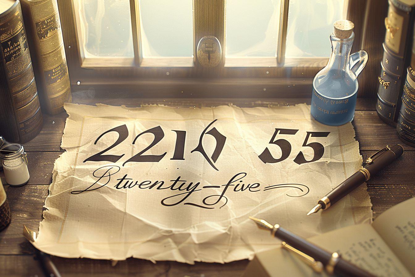 Parchemin avec numéros 221 6 55 et stylos vintage