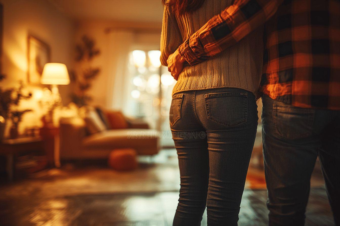 Silhouette dos &agrave; la cam&eacute;ra dans un int&eacute;rieur cosy