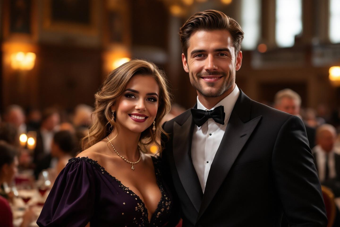 Couple en tenue de soir&eacute;e lors d'un &eacute;v&eacute;nement formel