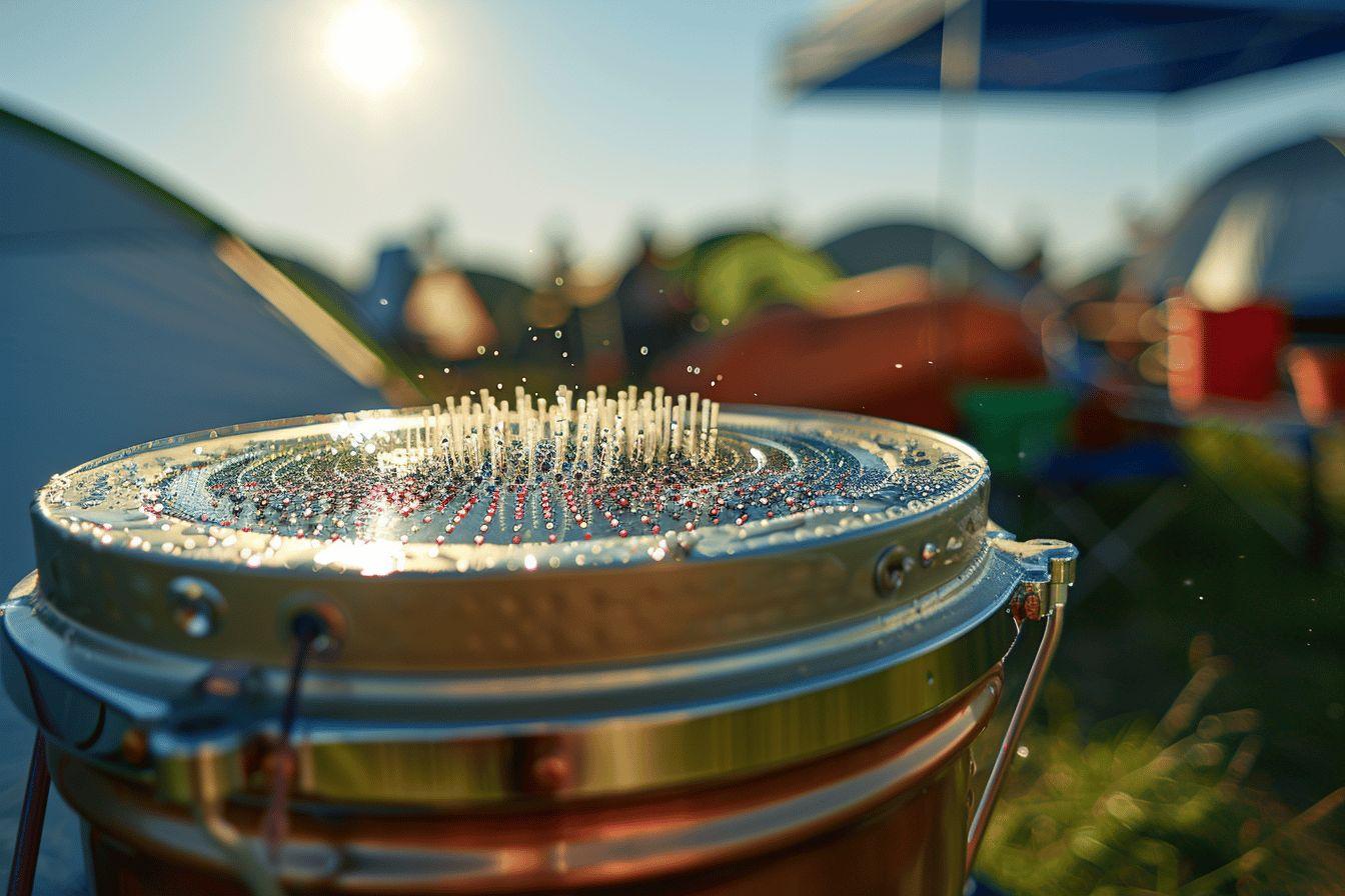 Gros plan sur un tambour dor&eacute; avec des scintillements lumineux