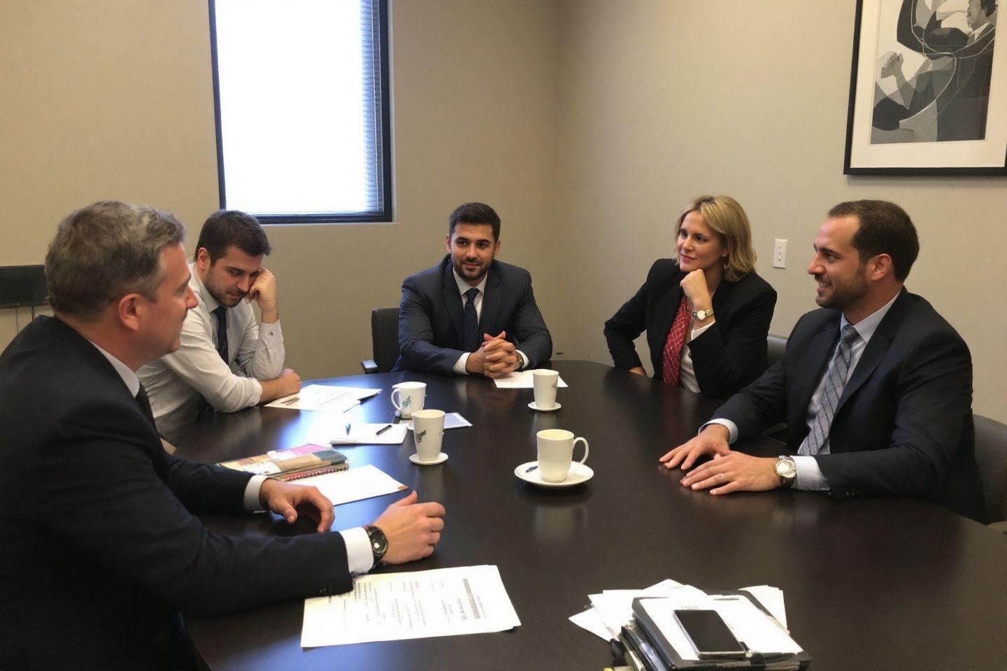 Groupe de gens d'affaires discutant autour d'une table dans une salle de réunion