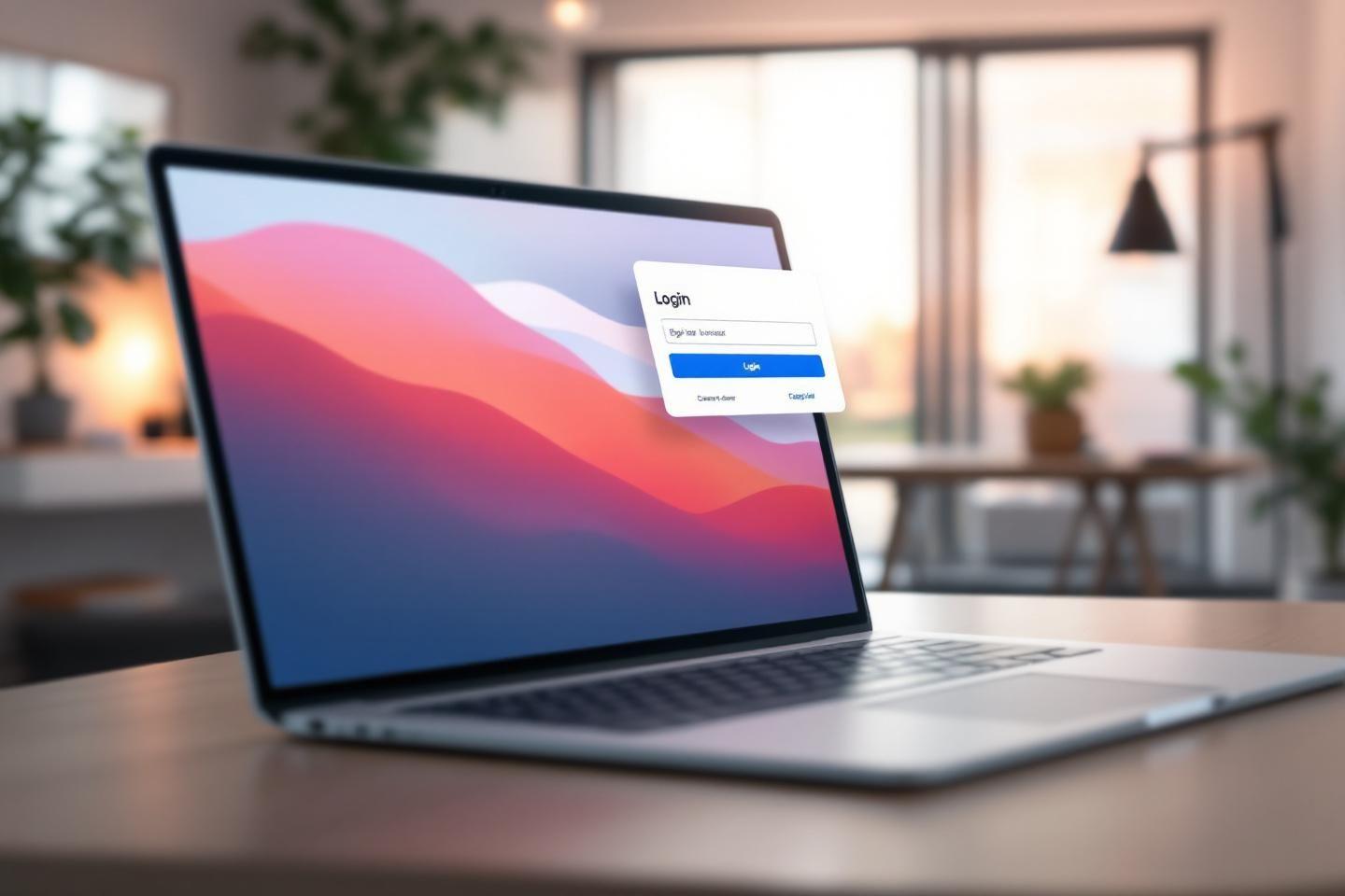 Ordinateur portable moderne avec page de connexion sur fond coloré