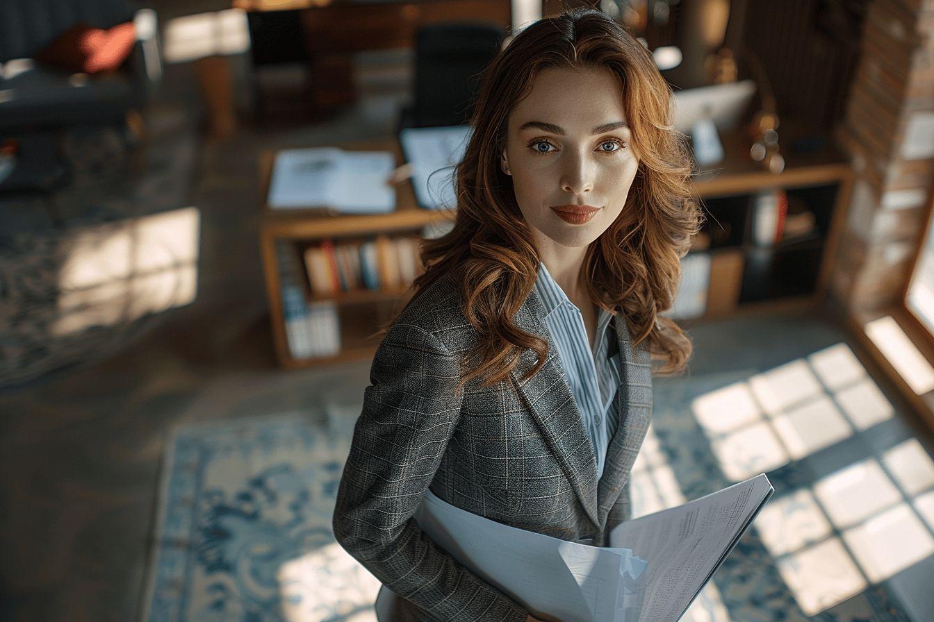 Une jeune femme dans un bureau tenant des documents