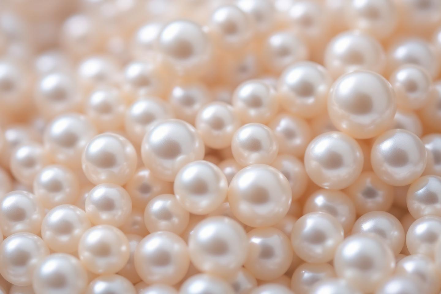 Perles blanches brillantes de différentes tailles serrées ensemble
