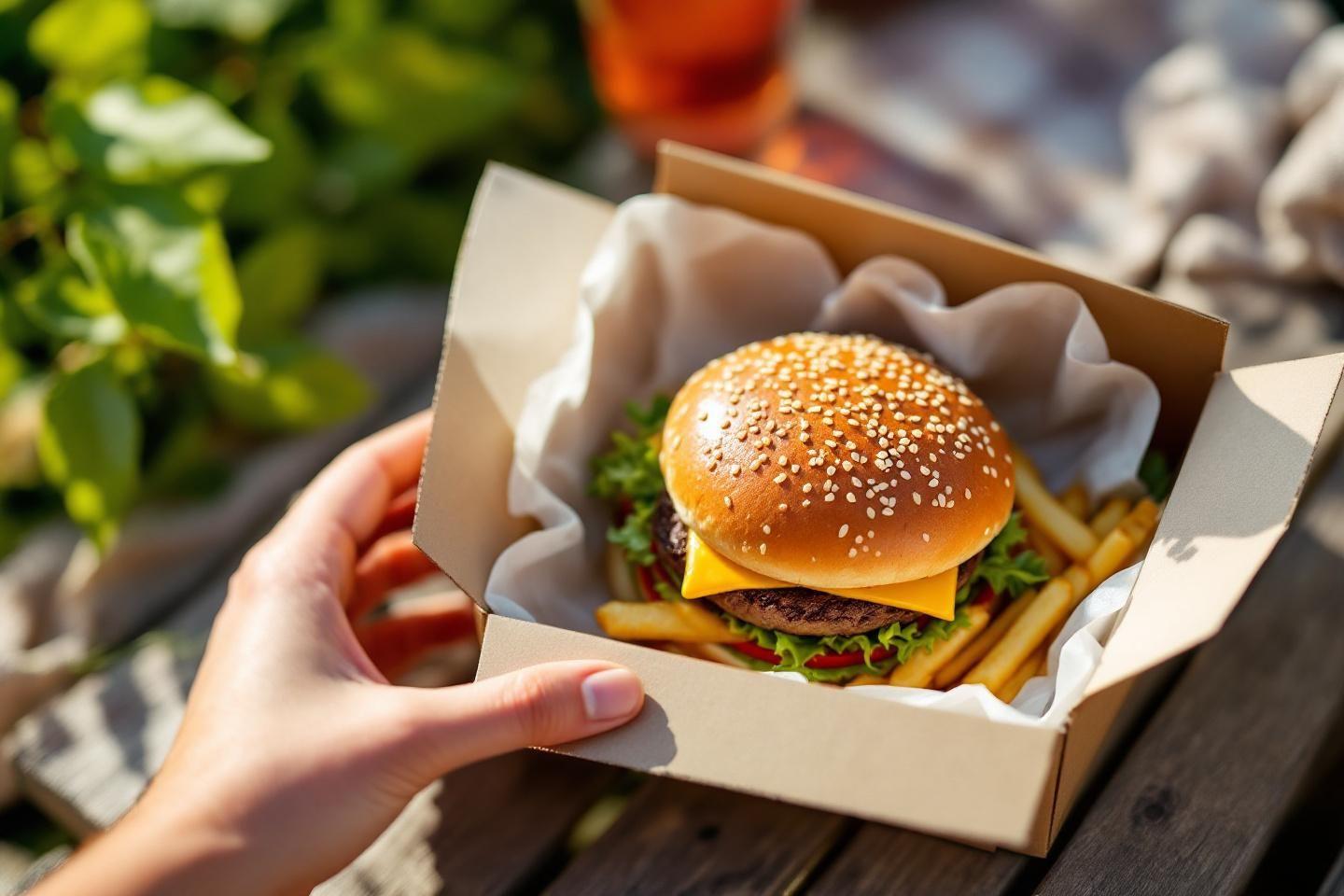 Burger avec fromage et salade, accompagné de frites dorées