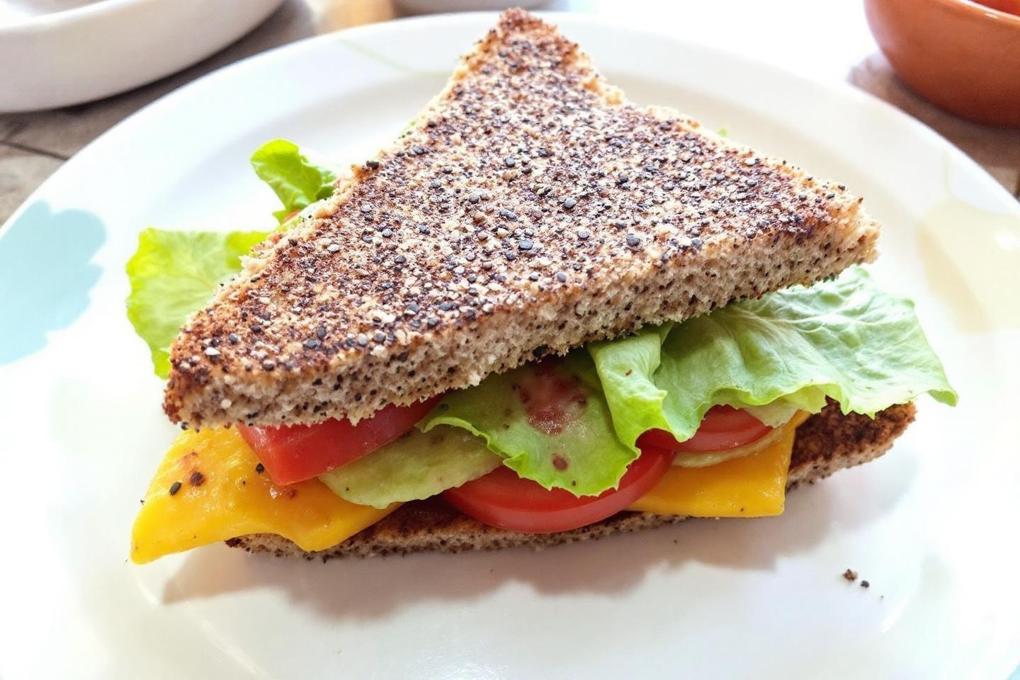 Sandwich aux tomates et fromage sur pain aux graines