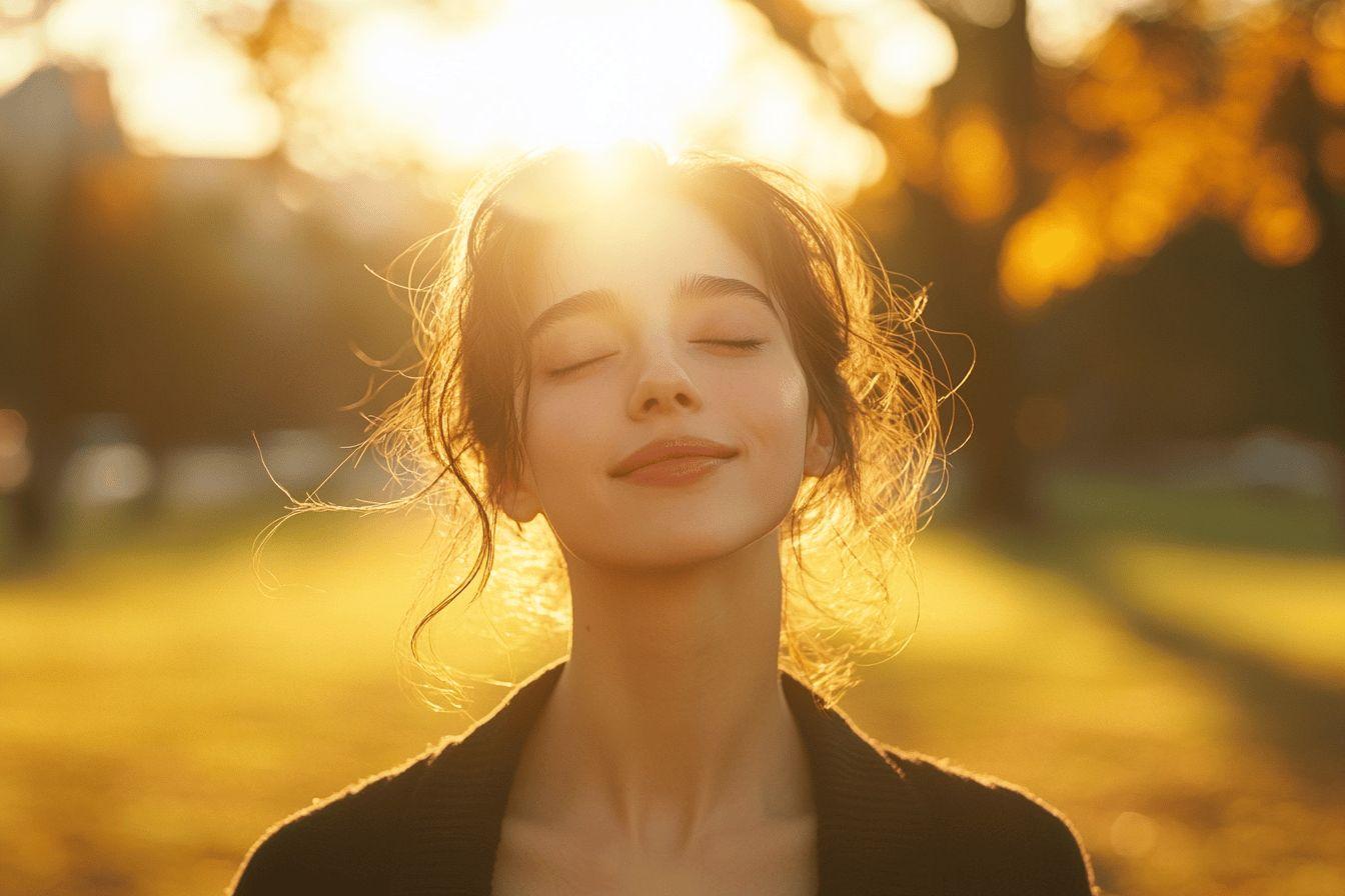 Silhouette paisible baign&eacute;e de lumi&egrave;re dor&eacute;e automnale