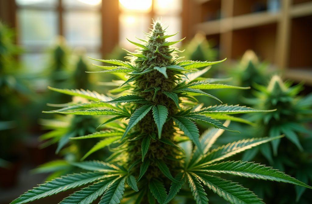 Gros plan sur une plante de cannabis verte luxuriante