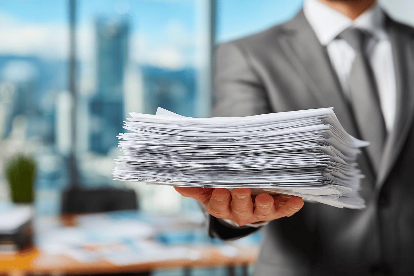 Piles de papiers blancs dans la main d'un cadre