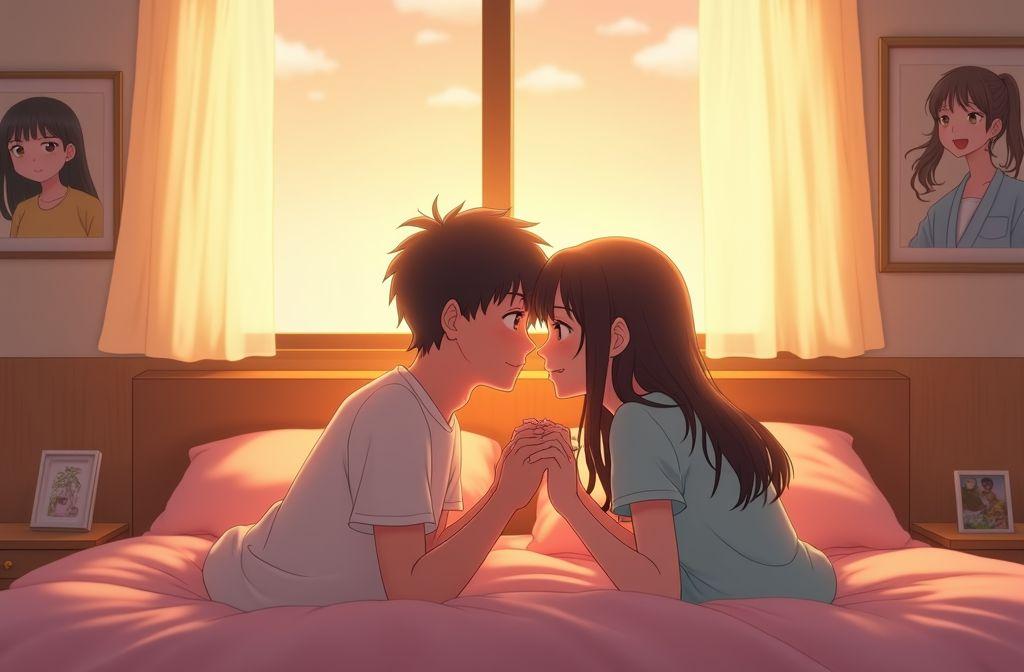 Deux jeunes amoureux se tenant la main au lit