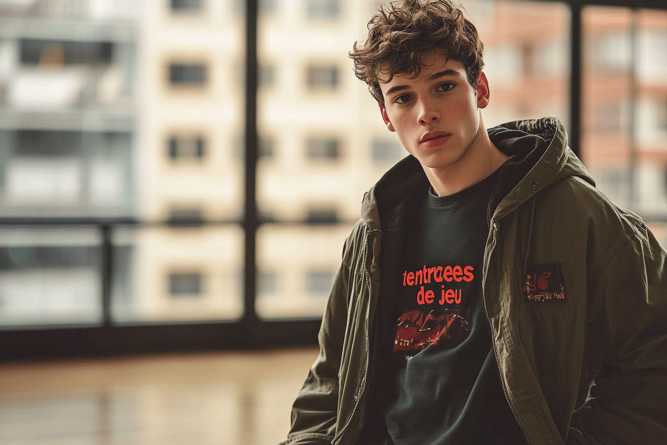 Portrait d'un jeune homme aux cheveux boucl&eacute;s, veste verte