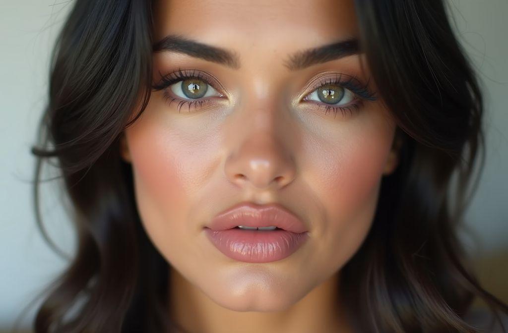 Visage de femme avec maquillage de soirée et yeux verts