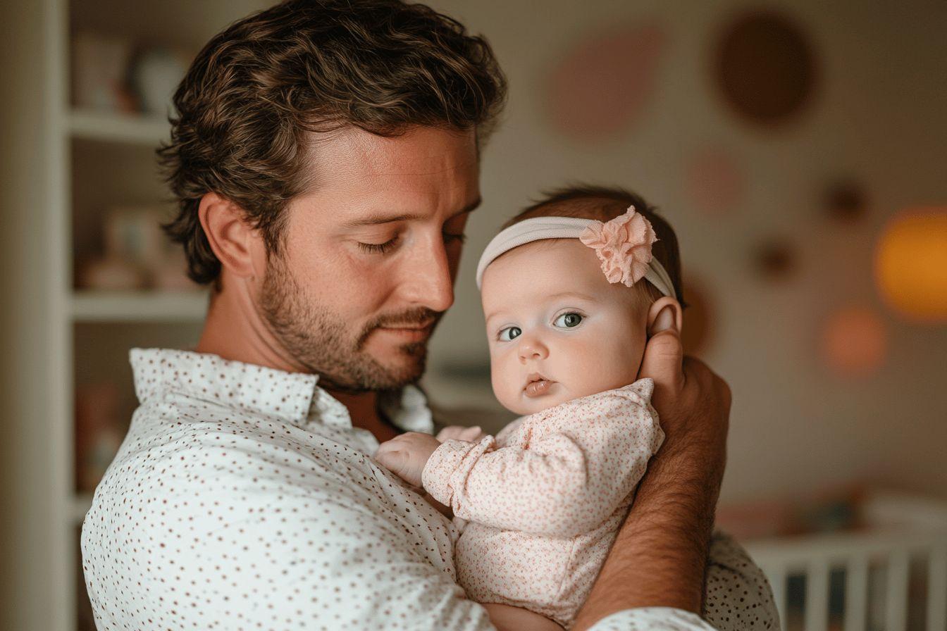 Un p&egrave;re tendre c&acirc;line sa petite fille avec affection