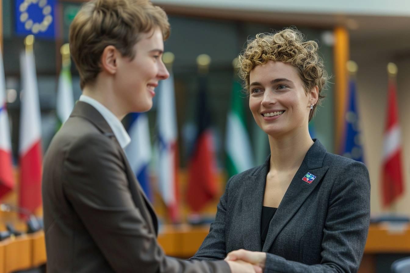 Deux personnes se serrant la main dans un cadre diplomatique