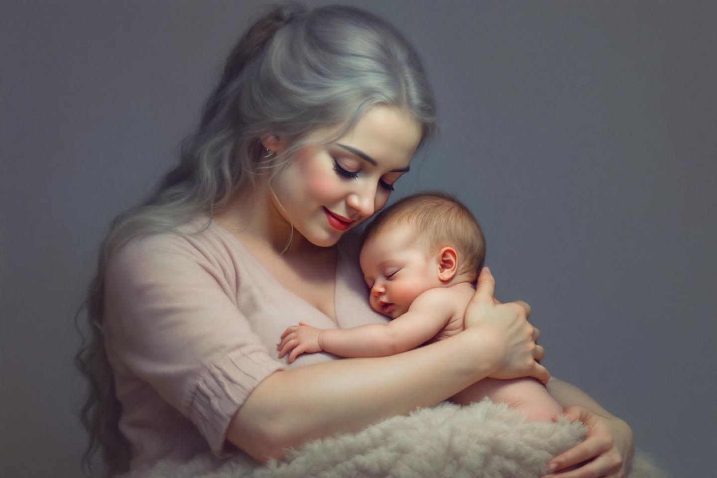 M&egrave;re ber&ccedil;ant son b&eacute;b&eacute; endormi avec amour