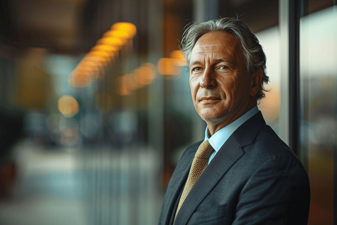 Portrait en gros plan d'un homme d'affaires &acirc;g&eacute;, pensif et contemplant