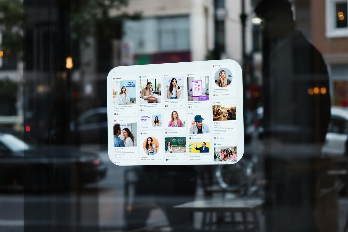 Écran affichant plusieurs profils et publications sur réseau social