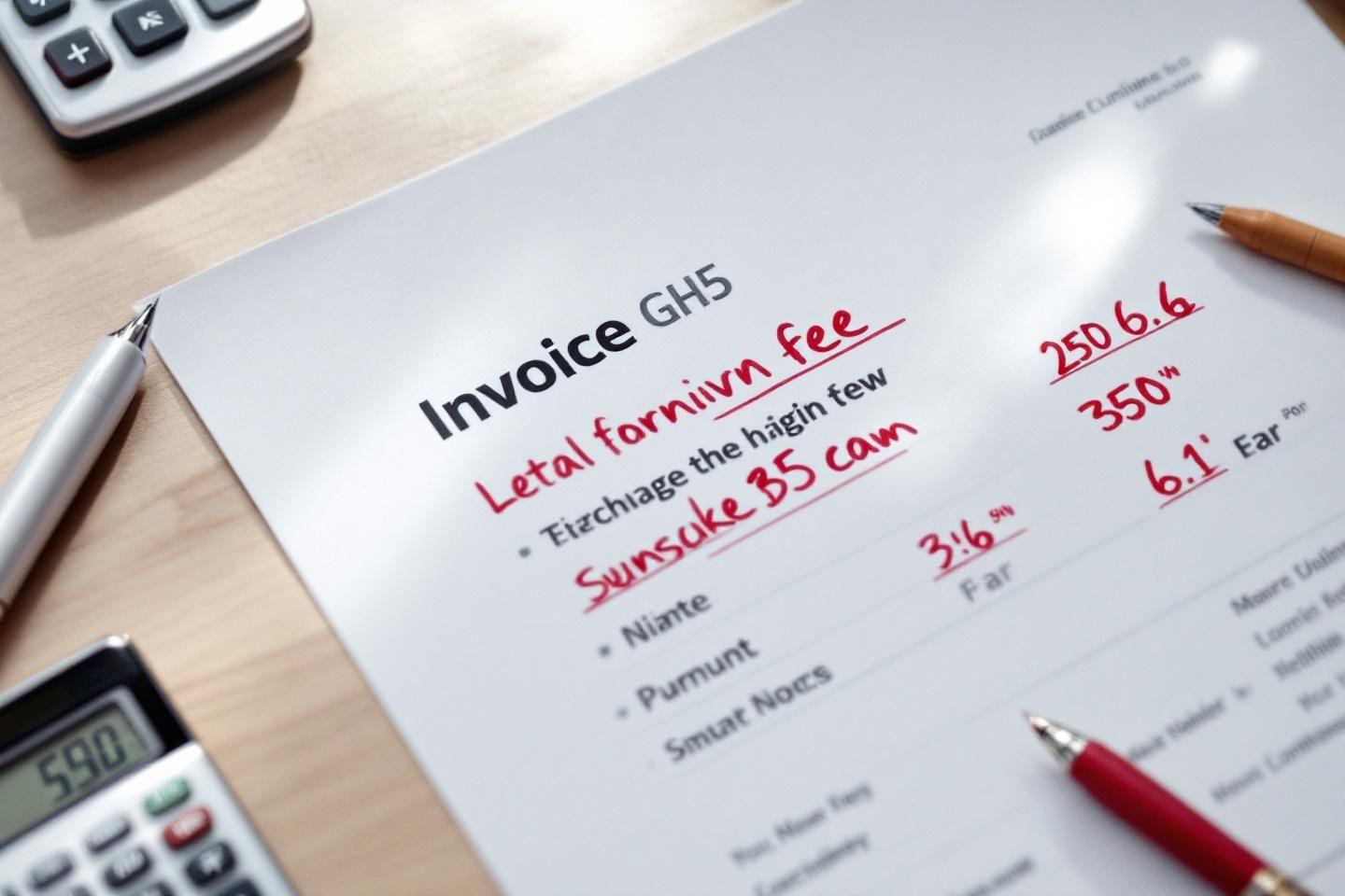 Document de facture avec annotations manuscrites et calculatrice