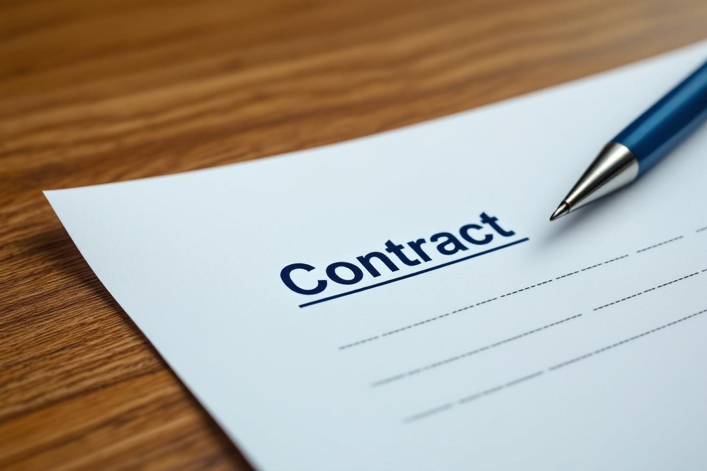 Document contractuel blanc avec un stylo bleu pr&ecirc;t &agrave; signer