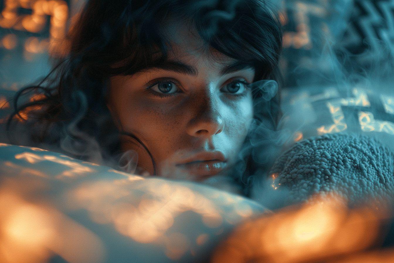 Visage pensif dans une lumière bleutée et orangée