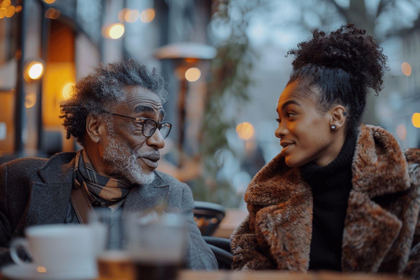 Deux personnes discutant autour d'un café dans un café