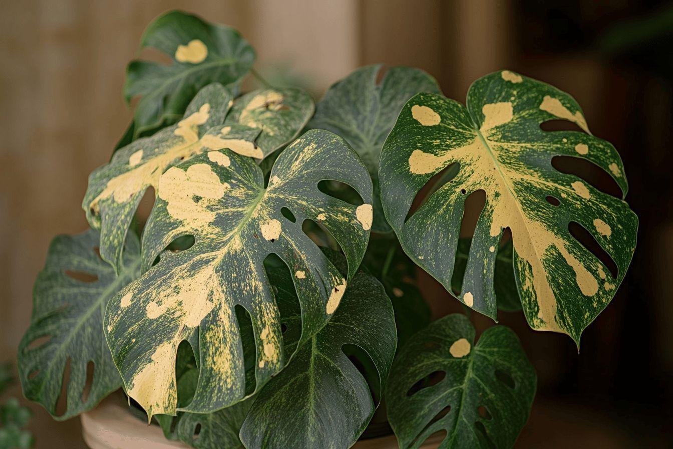 Plante tropicale aux feuilles vertes et jaunes marbrées