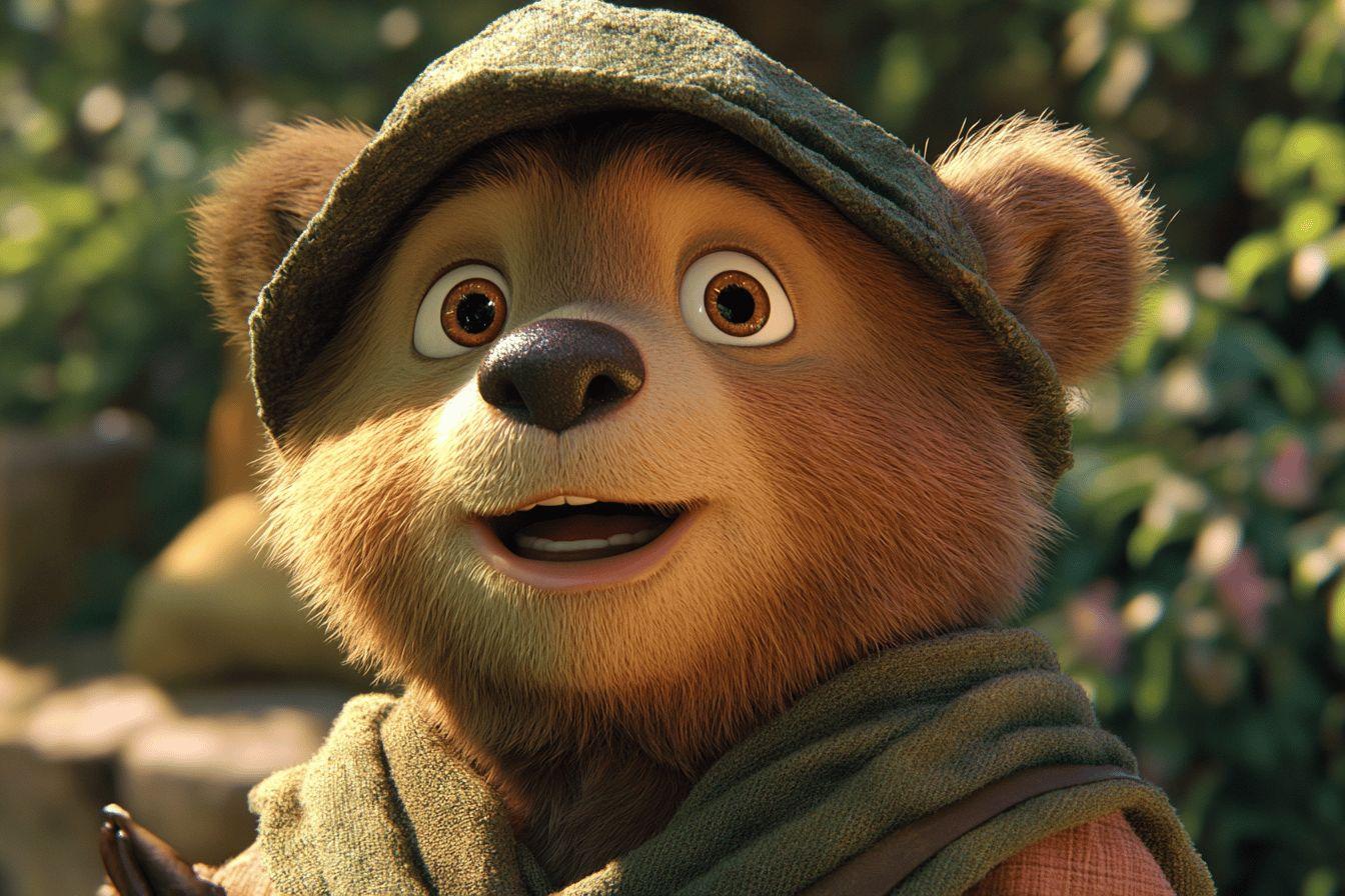 Ours anim&eacute; portant chapeau et souriant chaleureusement