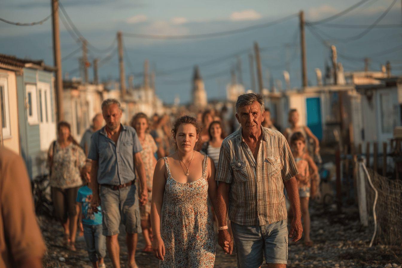 Groupe de personnes &acirc;g&eacute;es et jeunes dans un quartier d&eacute;favoris&eacute;