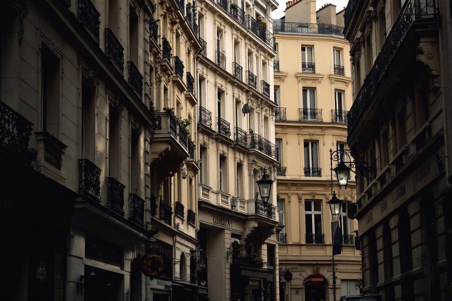 Architecture parisienne avec immeubles anciens et lampadaires