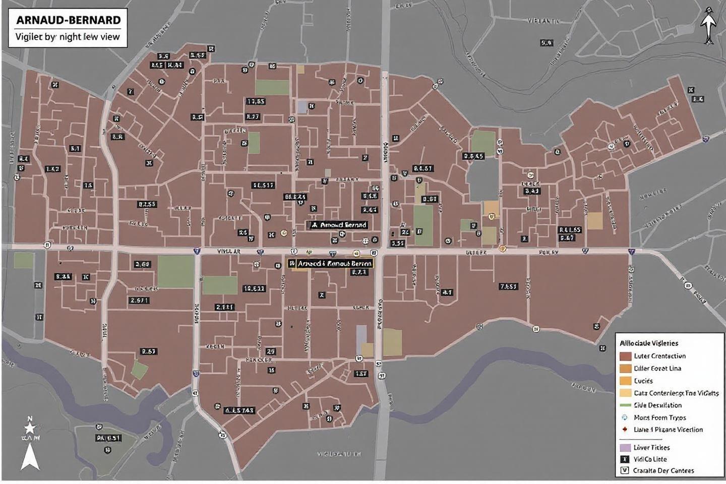 Carte urbaine montrant diff&eacute;rentes zones et emplacements &agrave; Arnaud-Bernard