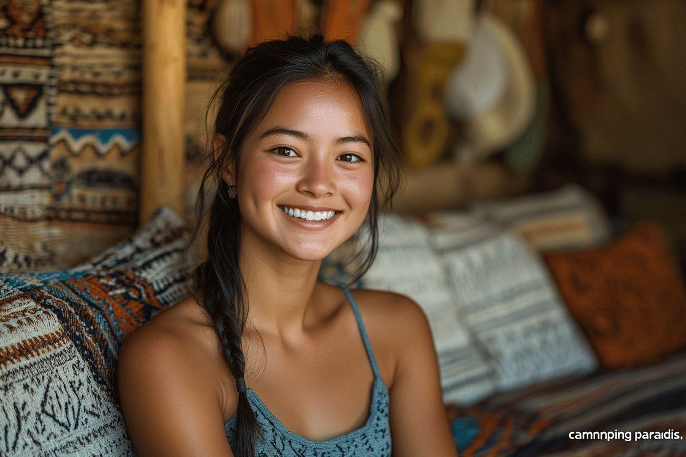 Sourire chaleureux et regard doux dans un environnement aux tons chauds