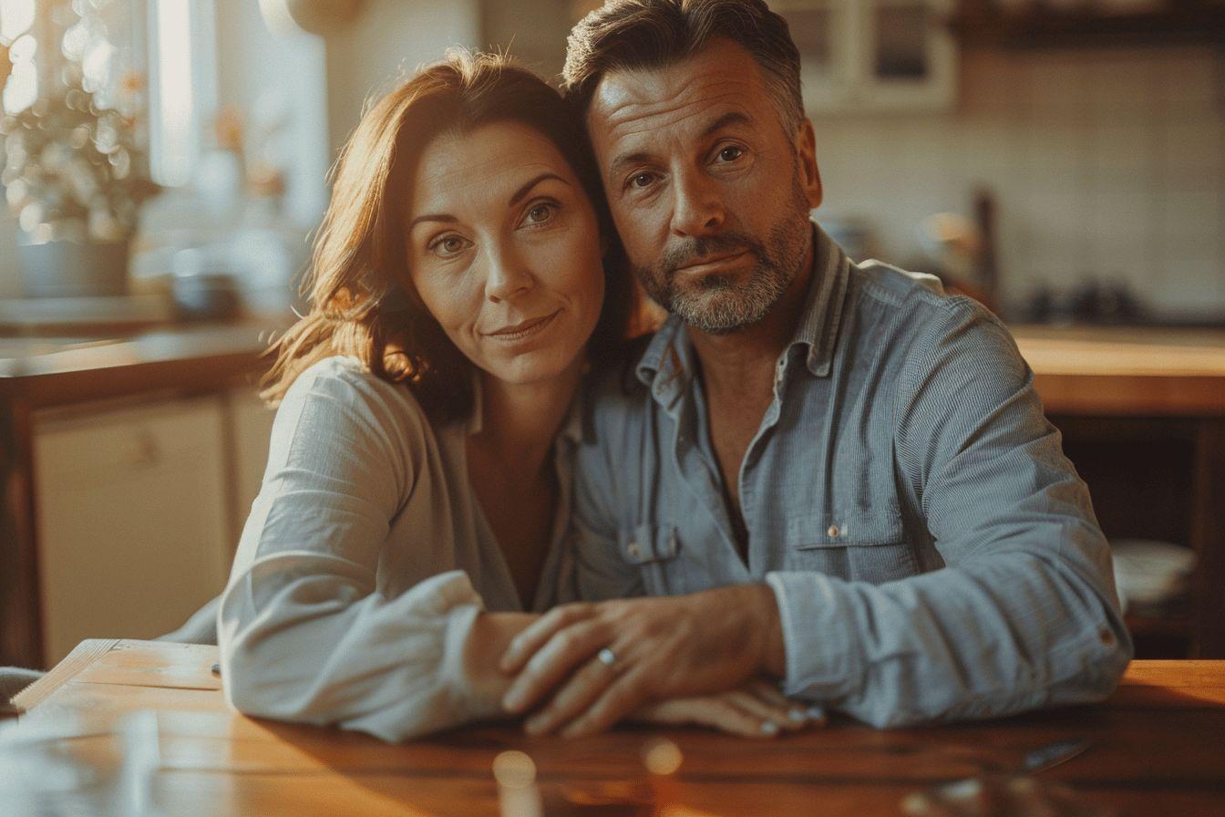 Un homme et une femme d'&acirc;ge m&ucirc;r se regardent avec tendresse