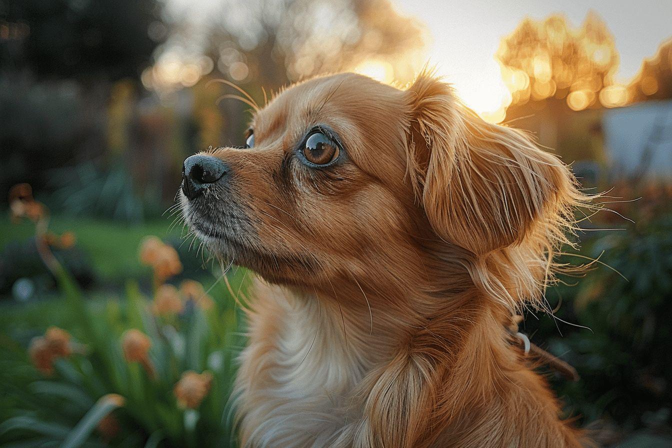 Chien à poil long doré dans un paysage verdoyant