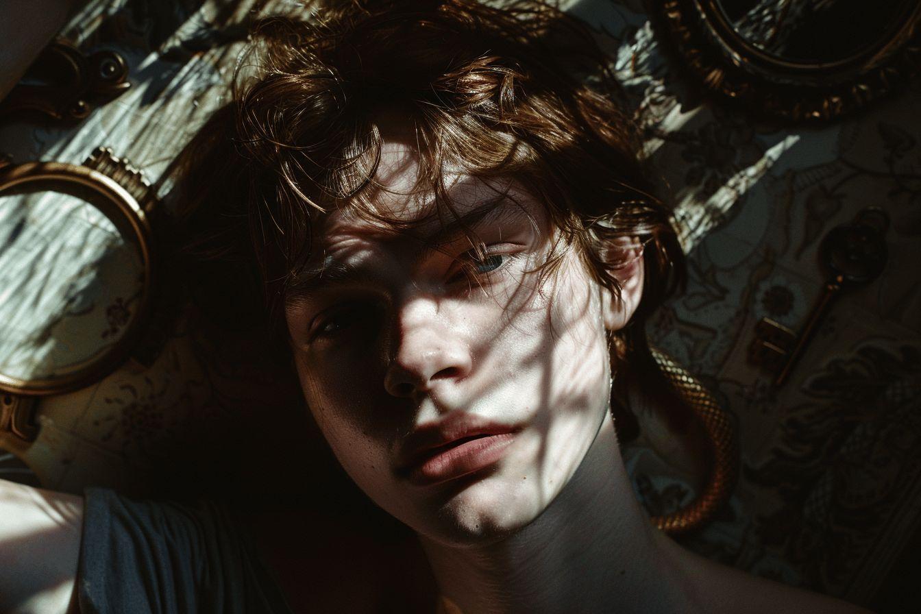 Gros plan d'un visage masculin aux traits expressifs et sérieux